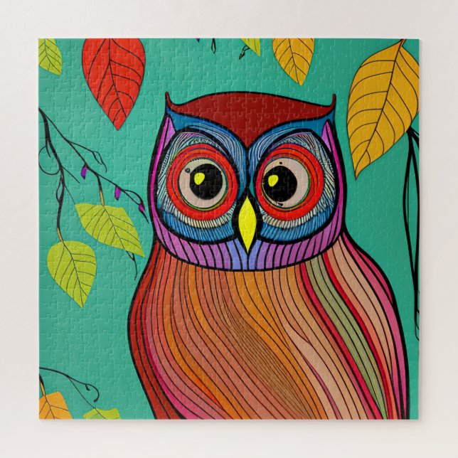 Quirky Colourful Folk Art Abstract Owl Jigsaw Puzzle (Vertical)