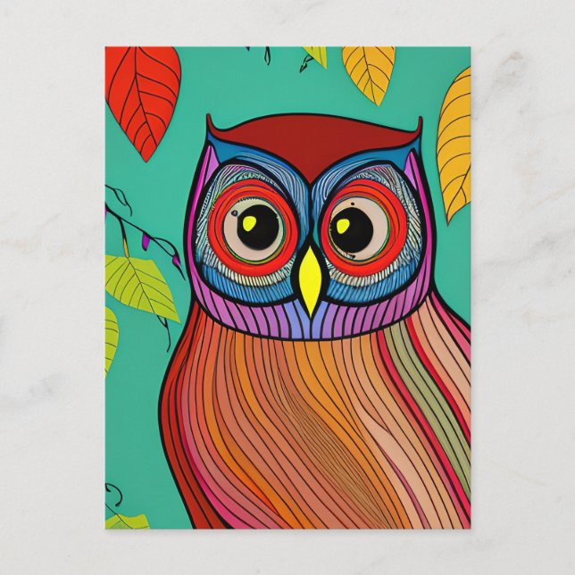 Quirky Colourful Folk Art Abstract Owl Postcard (Front)
