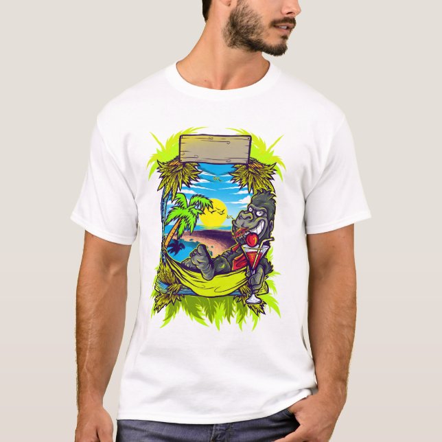 Quirky colourful gorilla tropical island  T-Shirt (Front)