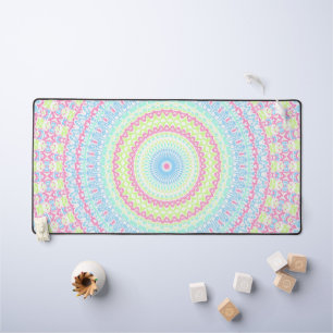 Quirky Colourful Psychedelic Retro Summer Mandala Desk Mat