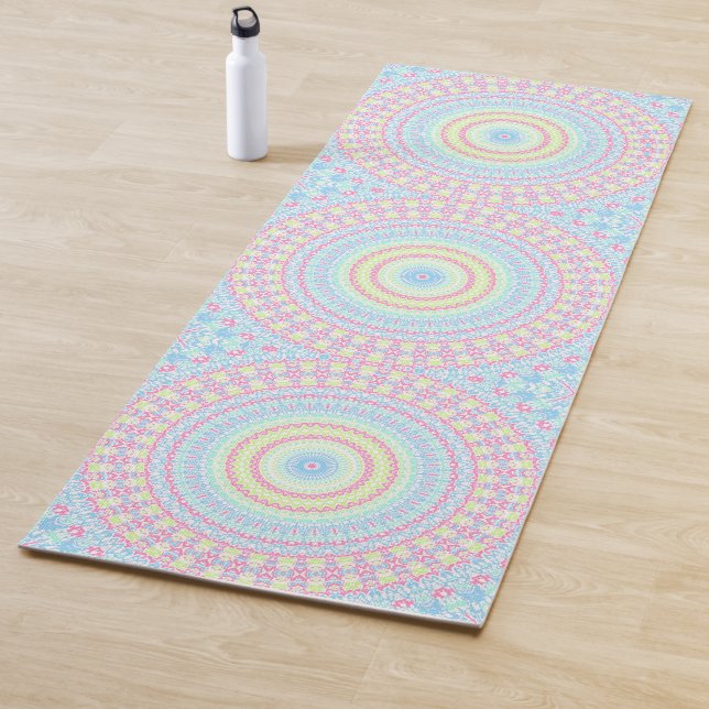 Quirky Colourful Psychedelic Retro Summer Mandala Yoga Mat (In Situ)