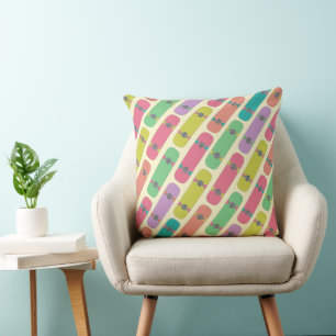 Quirky Colourful Skateboard Pattern Cushion