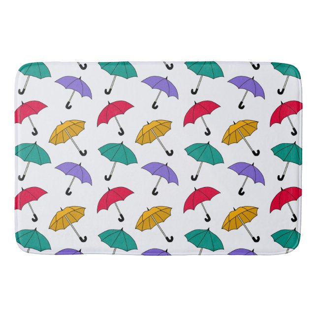 Quirky Colourful Tumbling Umbrellas Pattern Bath Mat (Front)