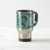Quirky Cool Striped Blue Flamingo Pattern Monogram