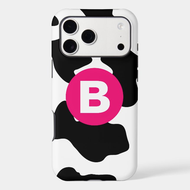 Quirky Cow Patch Pattern Pink Monogram (Back)