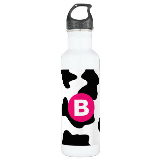Quirky Cow Patch Pattern Pink Monogram 710 Ml Water Bottle