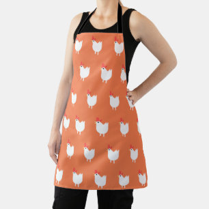 Quirky Cute Chicken Pattern Orange Apron