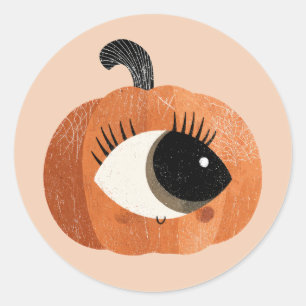Quirky Cute Cyclop Pumpkin Watercolor Halloween Classic Round Sticker