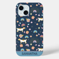 Quirky Cute Dog Rainbow Pattern Blue Personalised