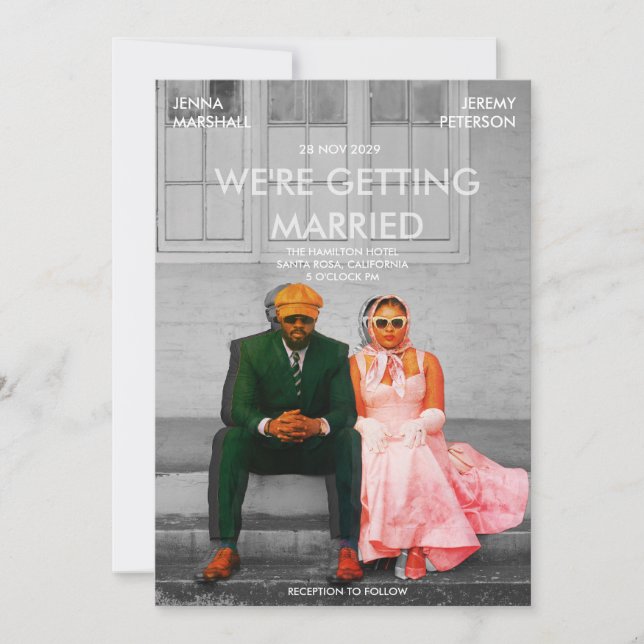 Quirky Cute Retro Movie Poster Photo Wedding Invitation (Front)