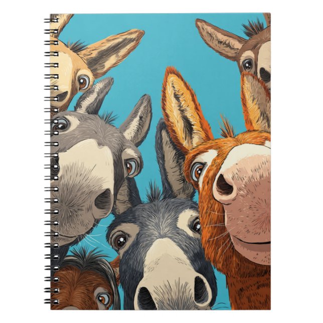 Quirky Donkey Squad - Colourful Group Illustration Notebook (Front)
