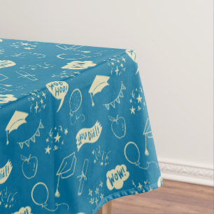 Quirky Doodle Blue Graduation Party Tablecloth