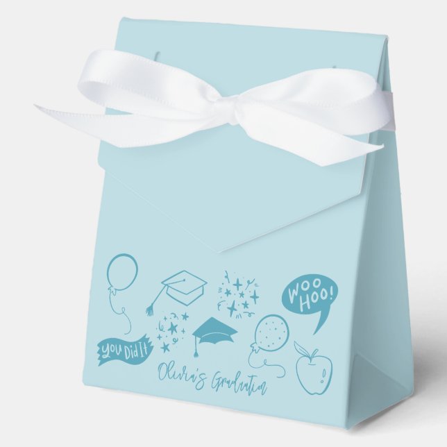 Quirky Doodle Graduation Party Blue Favour Box (Front)