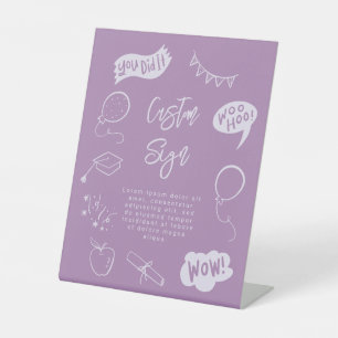 Quirky Doodle Graduation Party Purple Custom  Pedestal Sign