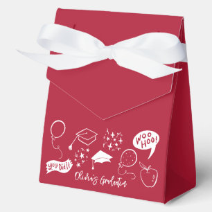 Quirky Doodle Graduation Party Red Favour Box