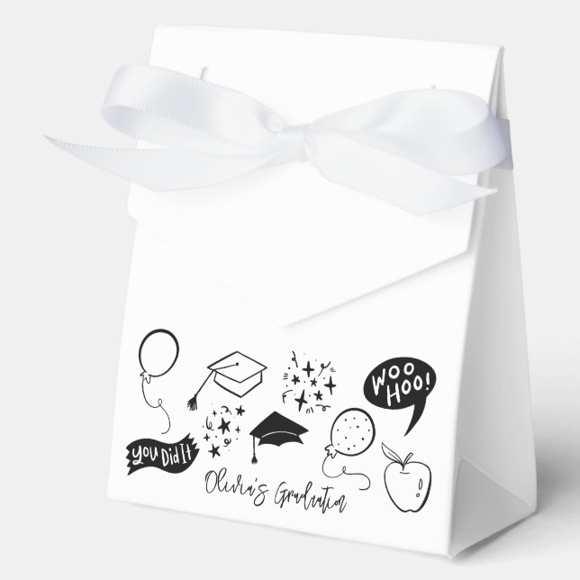 Quirky Doodle Graduation Party White Favour Box (Front)