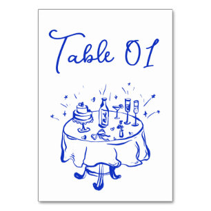Quirky Doodle Hand Drawn Blue table Number
