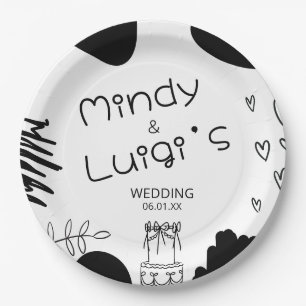Quirky Doodle Shapes Script Wedding Paper Plate
