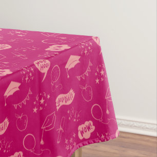 Quirky Doodle Sky Pink Graduation Party Tablecloth