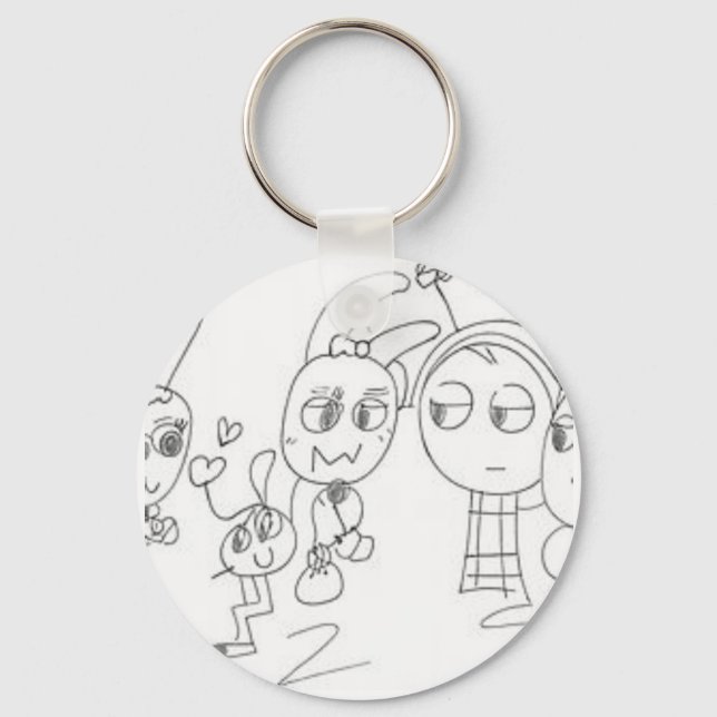 Quirky Doodle Style Antenna Friends Graphic Tee Key Ring (Front)