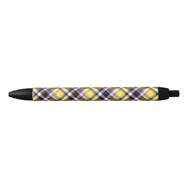 Quirky Eclectic Boho Nonbinary Plaid Pride Flag Black Ink Pen (Front)