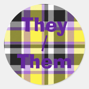 Quirky Eclectic Boho Nonbinary Plaid Pride Flag Classic Round Sticker