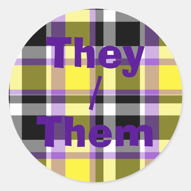 Quirky Eclectic Boho Nonbinary Plaid Pride Flag Classic Round Sticker (Front)