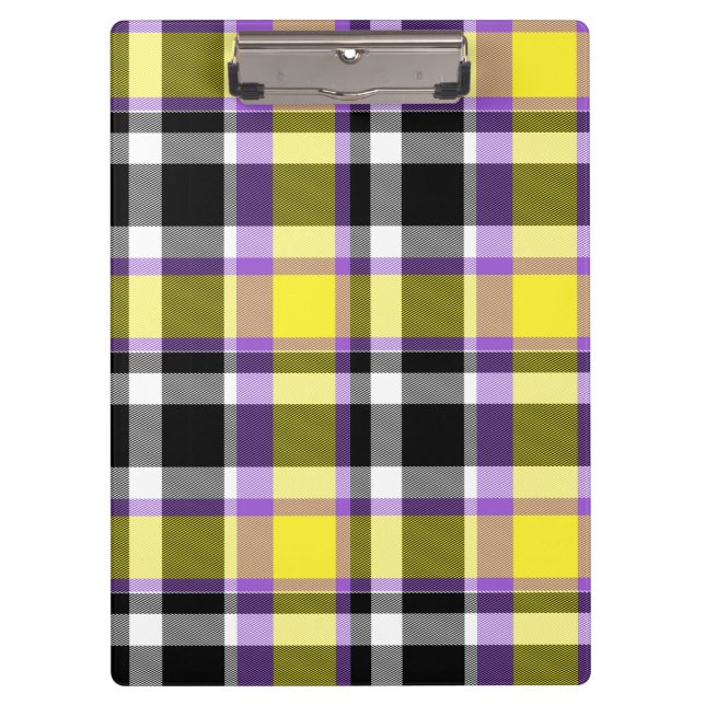 Quirky Eclectic Boho Nonbinary Plaid Pride Flag Clipboard (Front)