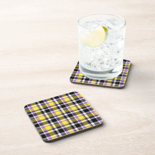 Quirky Eclectic Boho Nonbinary Plaid Pride Flag Coaster