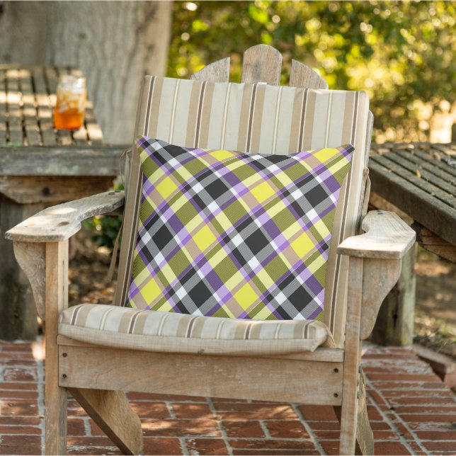 Quirky Eclectic Boho Nonbinary Plaid Pride Flag Cushion (Chair)