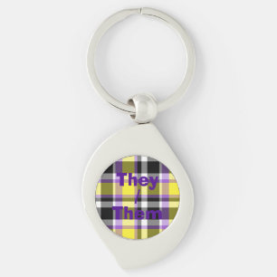 Quirky Eclectic Boho Nonbinary Plaid Pride Flag Key Ring
