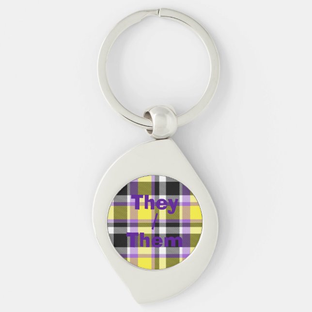 Quirky Eclectic Boho Nonbinary Plaid Pride Flag Key Ring (Front)