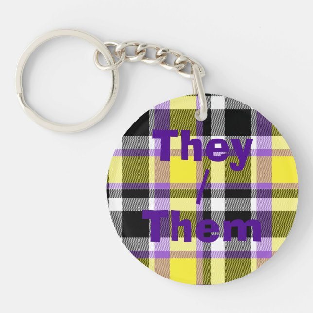 Quirky Eclectic Boho Nonbinary Plaid Pride Flag Key Ring (Front)