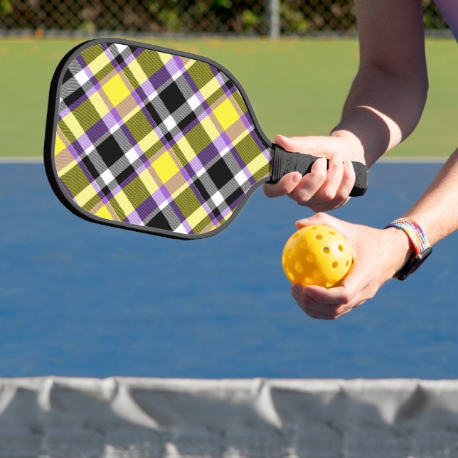 Quirky Eclectic Boho Nonbinary Plaid Pride Flag Pickleball Paddle (Insitu)