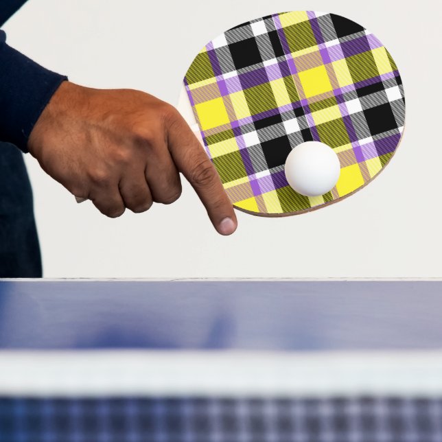 Quirky Eclectic Boho Nonbinary Plaid Pride Flag Ping Pong Paddle (Insitu)