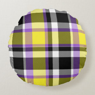 Quirky Eclectic Boho Nonbinary Plaid Pride Flag Round Cushion