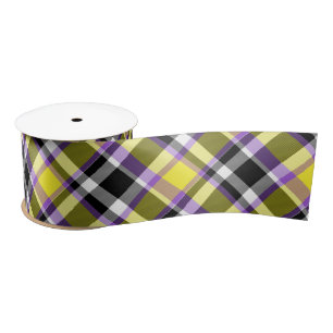 Quirky Eclectic Boho Nonbinary Plaid Pride Flag Satin Ribbon