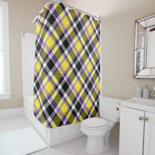 Quirky Eclectic Boho Nonbinary Plaid Pride Flag Shower Curtain