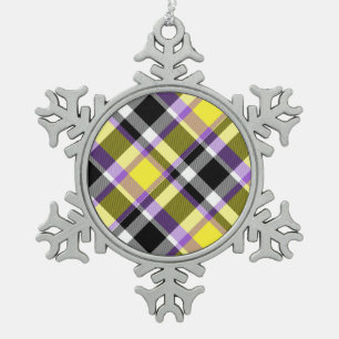 Quirky Eclectic Boho Nonbinary Plaid Pride Flag Snowflake Pewter Christmas Ornament