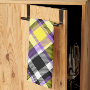 Quirky Eclectic Boho Nonbinary Plaid Pride Flag Tea Towel