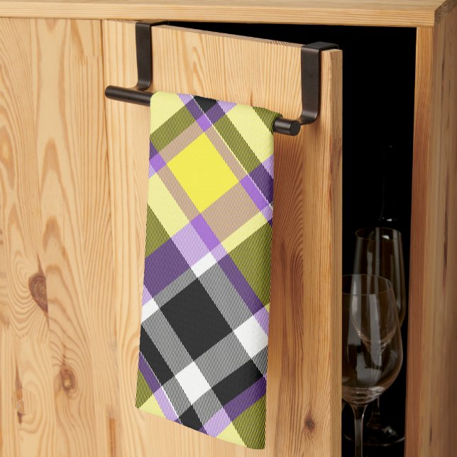 Quirky Eclectic Boho Nonbinary Plaid Pride Flag Tea Towel (Thirds Fold)