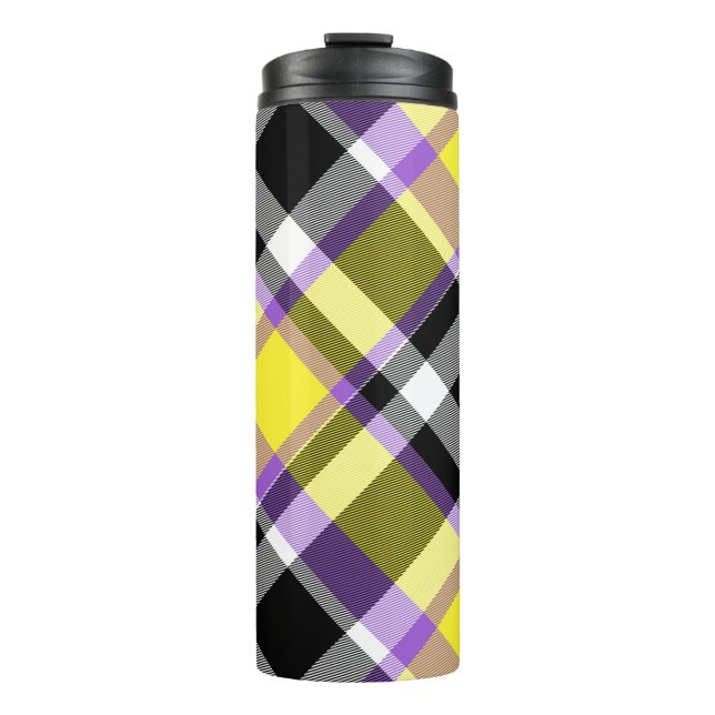 Quirky Eclectic Boho Nonbinary Plaid Pride Flag Thermal Tumbler (Front)