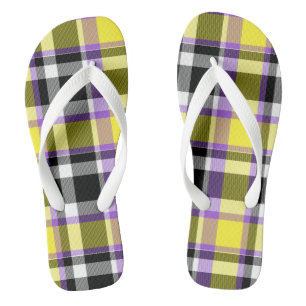 Quirky Eclectic Boho Nonbinary Plaid Pride Flag Thongs