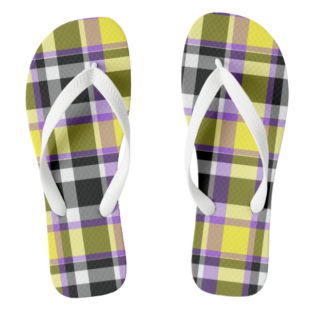 Quirky Eclectic Boho Nonbinary Plaid Pride Flag Thongs (Footbed)