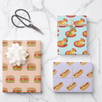 Quirky Fast Food Burger Pizza and Hot Dog Patterns