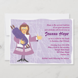 Quirky Female Bar Bat Mitzvah Invitation Invite