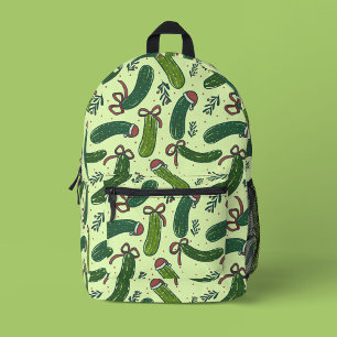 Quirky Festive Christmas Pickles Pattern Printed Backpack