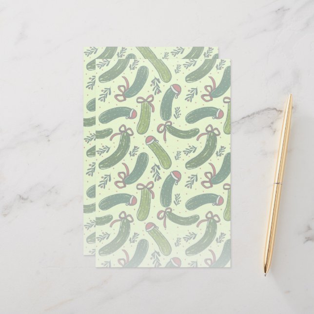 Quirky Festive Christmas Pickles Pattern Stationery (Front/Back In Situ)