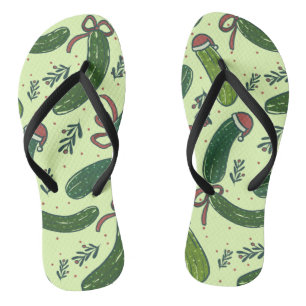 Quirky Festive Christmas Pickles Pattern Thongs