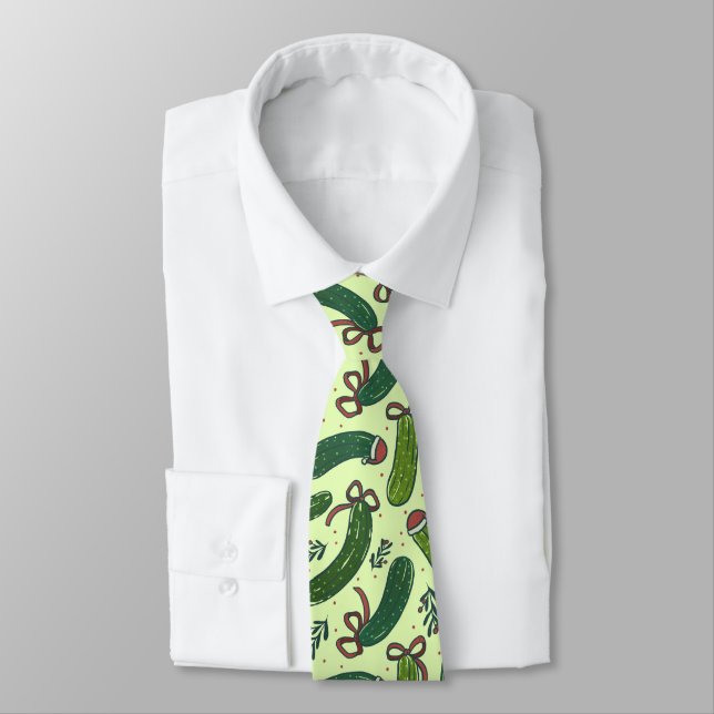 Quirky Festive Christmas Pickles Pattern Tie (Tied)